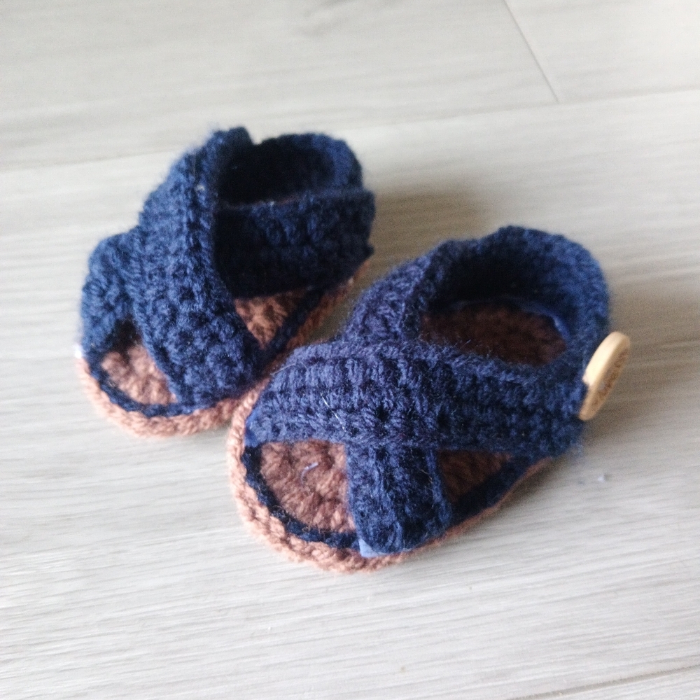 Handmade Navy and Brown Kids Sandals